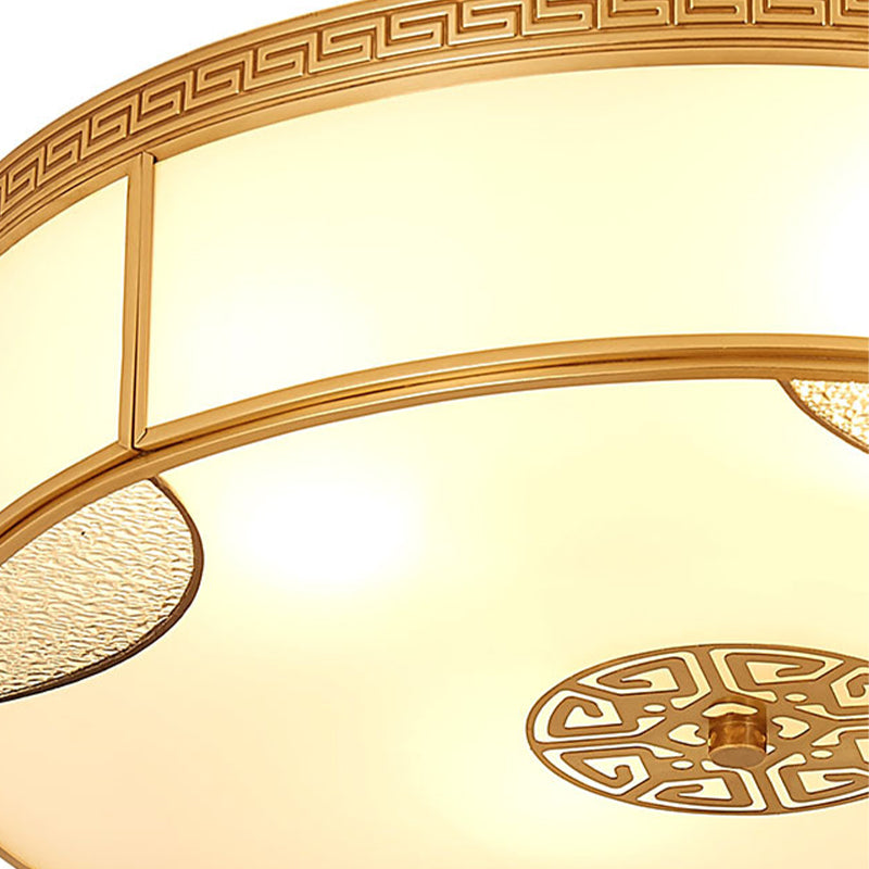Chinese Style Drum Ceiling Light - 14/18/21.5 W 3/4/6-Light Matte White Glass Brass Flushmount