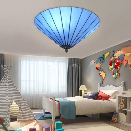 Tiffany-Style Cone Flush Mount Ceiling Light In Blue/White For Bedroom Blue / 16