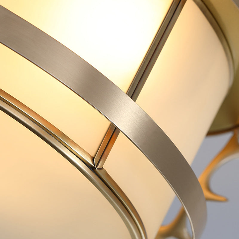 Vintage 4 - Light Brass Antler Ceiling Lamp With Opal Glass Shade