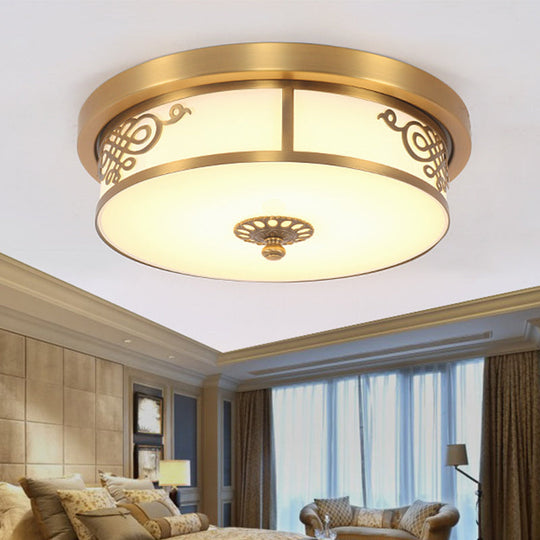 Led Ceiling Light With Brass Finish - Traditional Metallic Round Flushmount In Multiple Sizes / 12