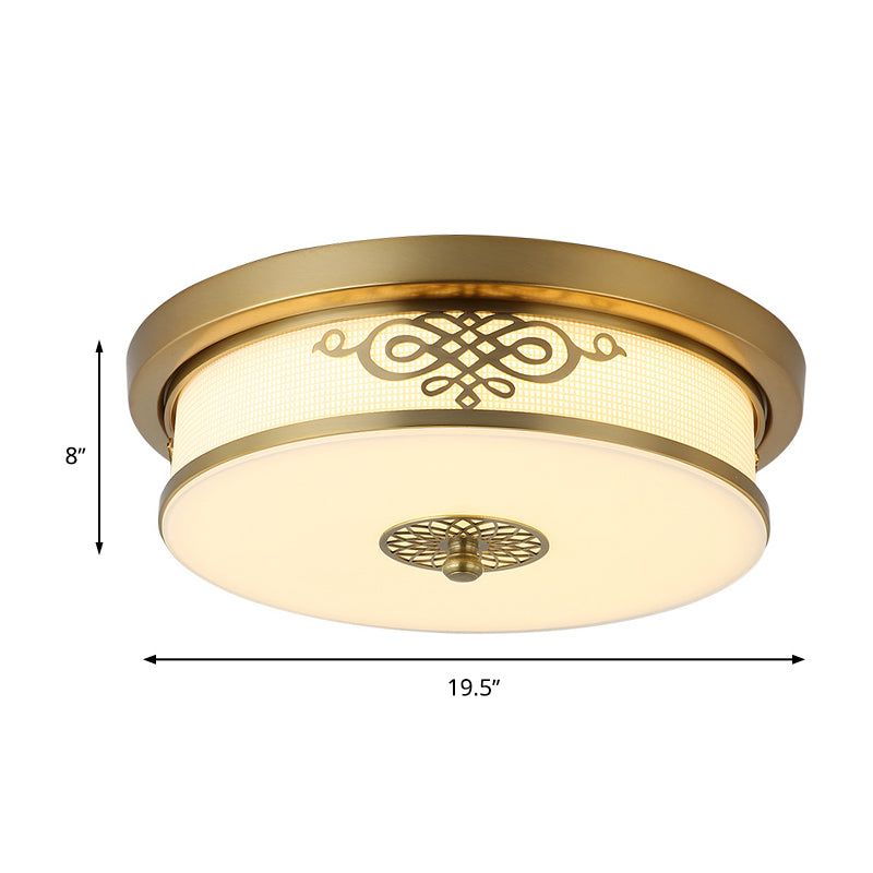 Led Ceiling Light With Brass Finish - Traditional Metallic Round Flushmount In Multiple Sizes