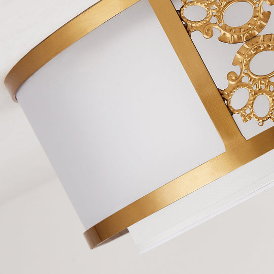 Brass Finish Dual Round Flush Mount Ceiling Lamp With Opaque Glass - 3/4 Light Minimalist Design