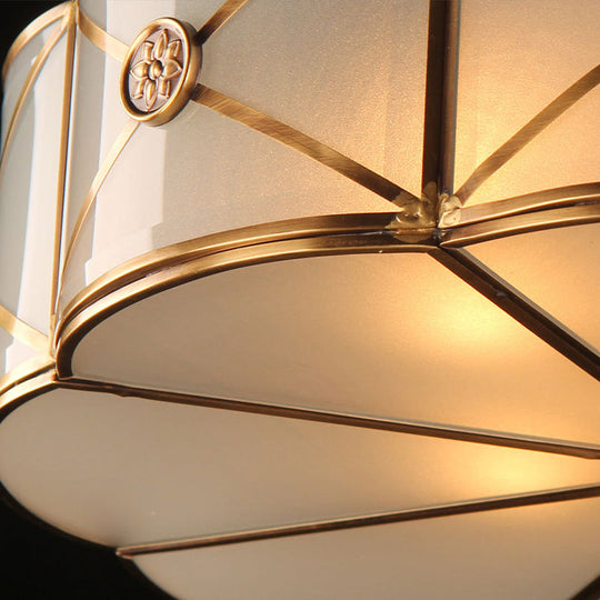 Retro Style Brass Finish Floral Flush Ceiling Lamp - 14/18 Opal White Glass Crystal Drop