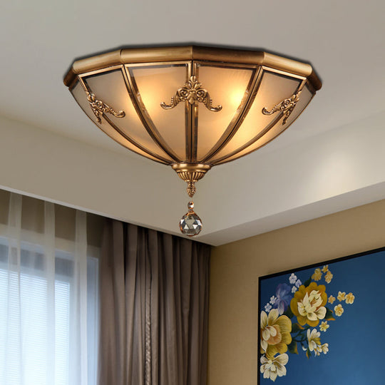 Traditional Brass Flush Mount Lighting With Frosted Glass Shade - 14’/18’ Wide 4 Lights Ideal