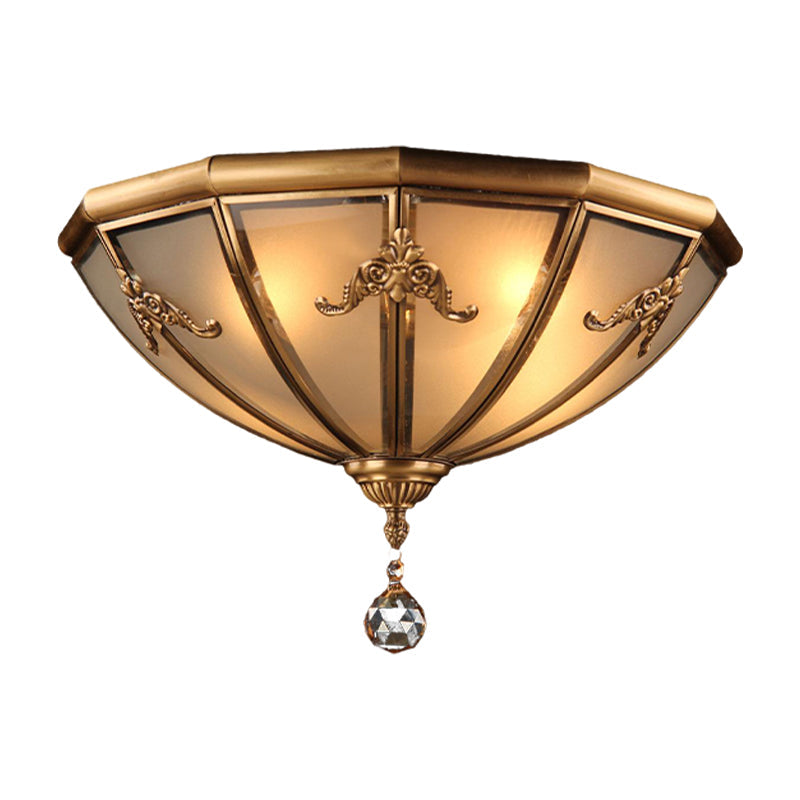 Traditional Brass Flush Mount Lighting With Frosted Glass Shade - 14/18 Wide 4 Lights Ideal For