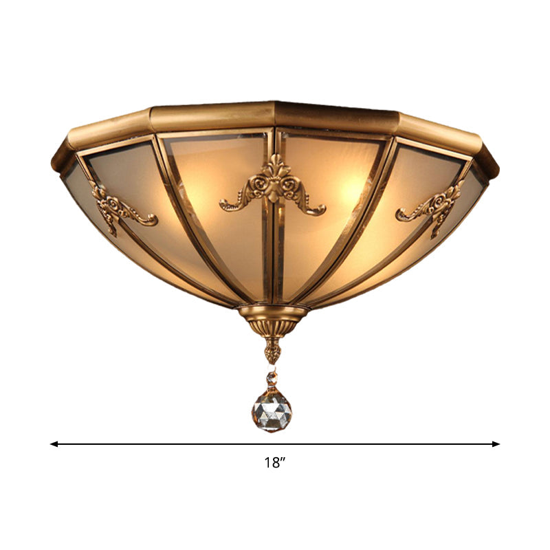 Traditional Brass Flush Mount Lighting With Frosted Glass Shade - 14’/18’ Wide 4 Lights Ideal