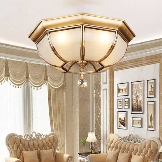 Frosted Glass Ceiling Light - Traditional 3/4 Lights Brass 14/18 Living Room Flush Lamp / 14