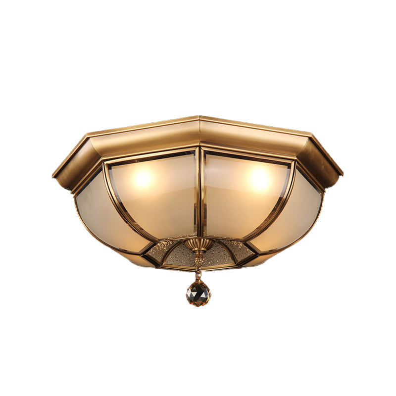 Frosted Glass Ceiling Light - Traditional 3/4 Lights Brass 14’/18’ Living Room Flush Lamp