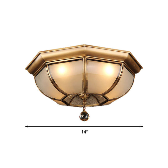 Frosted Glass Ceiling Light - Traditional 3/4 Lights Brass 14/18 Living Room Flush Lamp