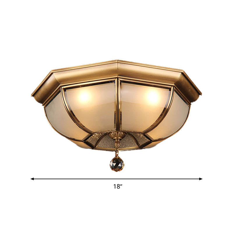 Frosted Glass Ceiling Light - Traditional 3/4 Lights Brass 14/18 Living Room Flush Lamp
