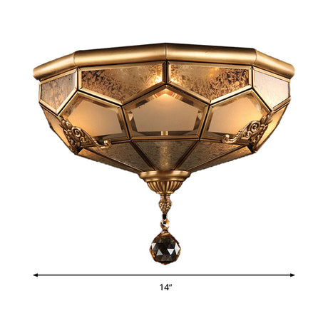 Chinese Style Opal Glass Dome Ceiling Lighting Brass Finish Flush Mount Light For Bedroom -