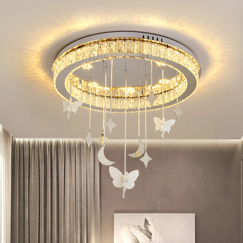 Sleek Nickel Circular Ceiling Light Fixture: Simple Style With K9 Crystal Led Flush Mount / 23.5