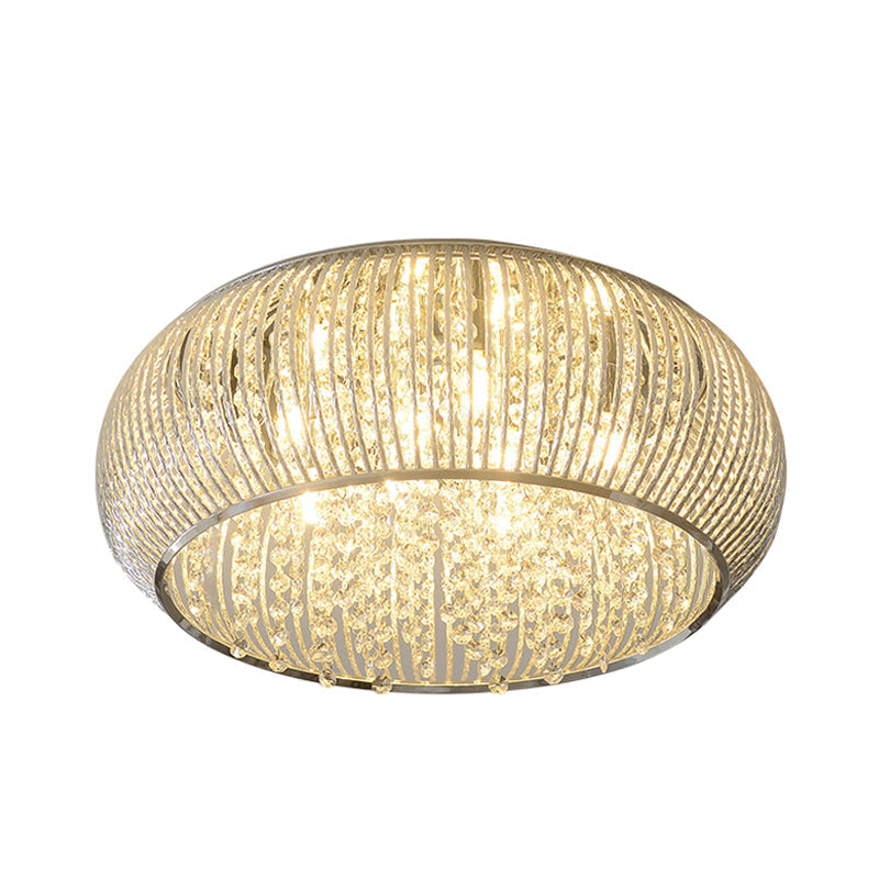 Chrome Drum Crystal Flush Mount Ceiling Light Fixture - Minimalist Design 8 Heads Beaded