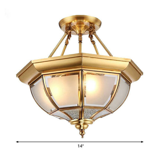 Tapered Opal Glass Semi Mount Light Brass Finish Ceiling Lamp - 14’/18’ W 3/4 Bulbs Traditional