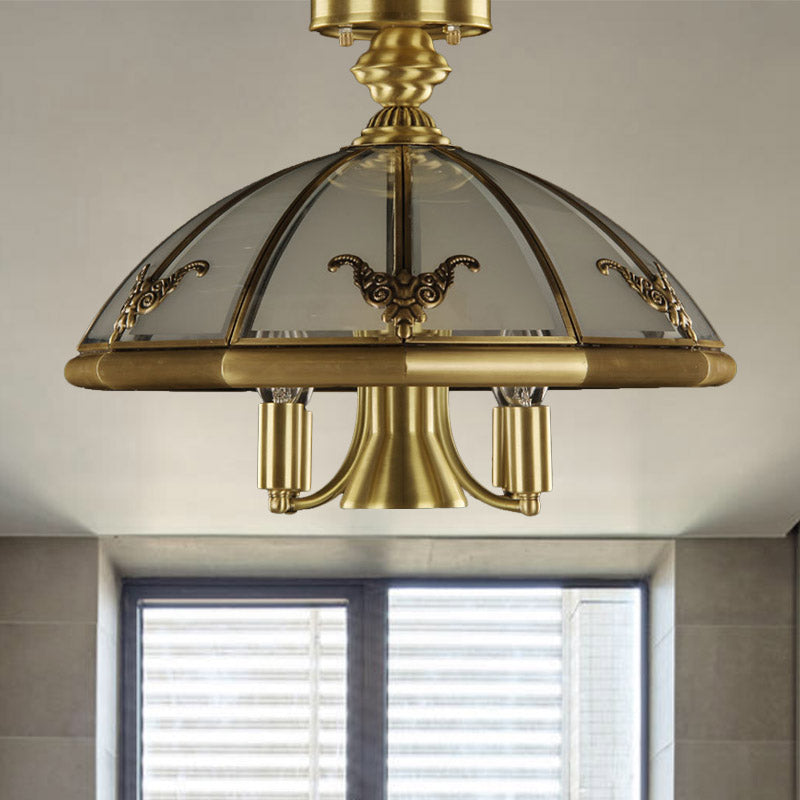 Vintage Brass Sheep/Oval Ceiling Light Fixture - 5 Bulbs Mouth Blown Opal Glass Semi Flush Mount