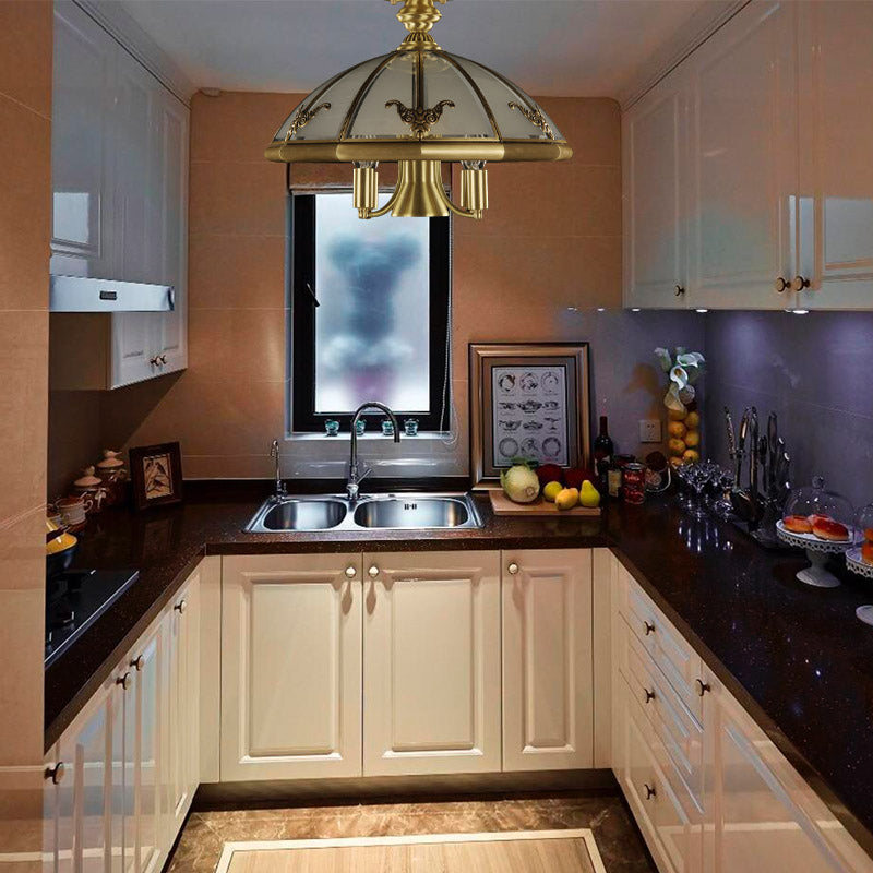 Vintage Brass Sheep/Oval Ceiling Light Fixture - 5 Bulbs Mouth Blown Opal Glass Semi Flush Mount