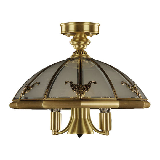 Vintage Brass Sheep/Oval Ceiling Light Fixture - 5 Bulbs Mouth Blown Opal Glass Semi Flush Mount