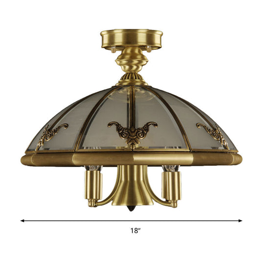 Vintage Brass Sheep/Oval Ceiling Light Fixture - 5 Bulbs Mouth Blown Opal Glass Semi Flush Mount