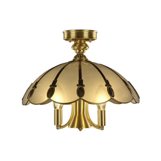 Vintage Brass Sheep/Oval Ceiling Light Fixture - 5 Bulbs Mouth Blown Opal Glass Semi Flush Mount