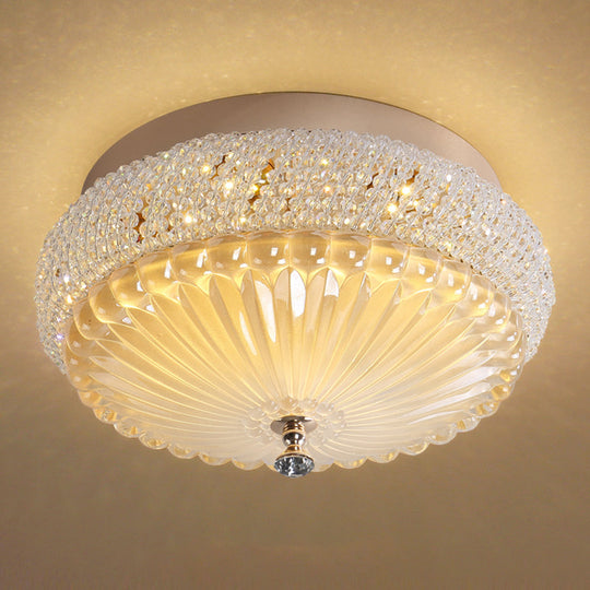 Sleek Crystal Beaded Led Flush Mount Ceiling Lamp - 14/18 Wide White/Warm Light White / 14