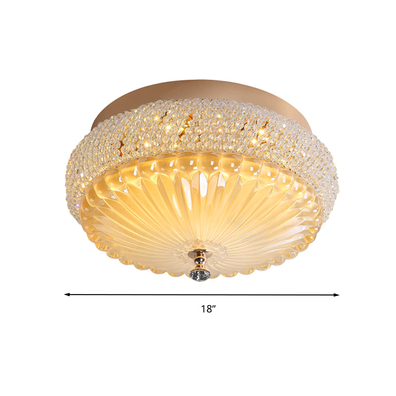 Sleek Crystal Beaded Led Flush Mount Ceiling Lamp - 14/18 Wide White/Warm Light