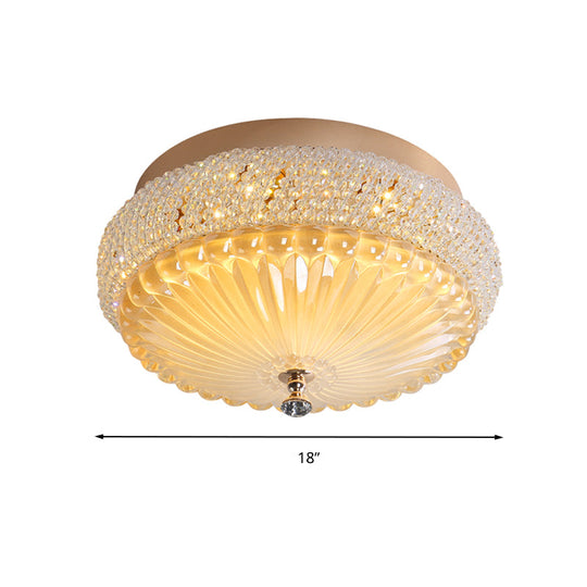 Sleek Crystal Beaded Led Flush Mount Ceiling Lamp - 14/18 Wide White/Warm Light