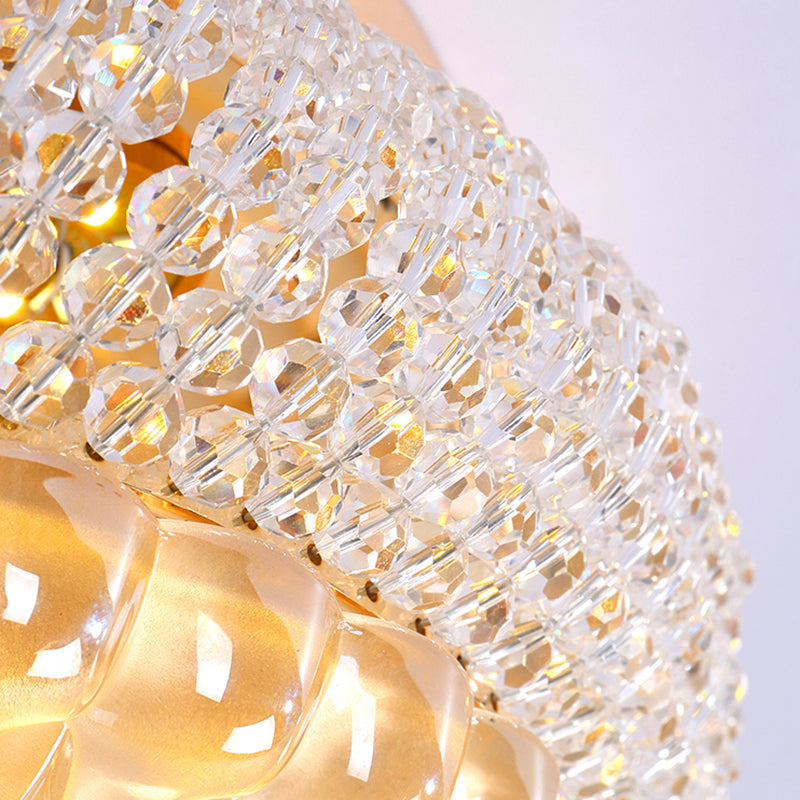 Sleek Crystal Beaded Led Flush Mount Ceiling Lamp - 14/18 Wide White/Warm Light