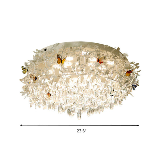 Cascade Teardrop Crystal Ceiling Light - 18/23.5 Wide Contemporary 5 Heads Nickel Flush Mount