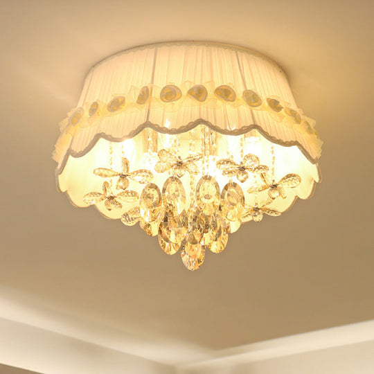 Simple Style White Scalloped Flush Mount Light With Crystal Drops (6/8 Heads)