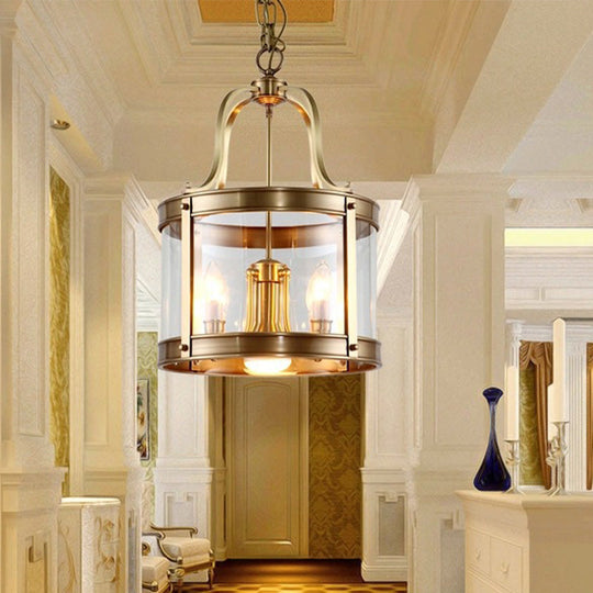 Colonial Drum Chandelier Pendant Light - Clear Glass Suspension Lamp For Living Room (14.5/18 W)