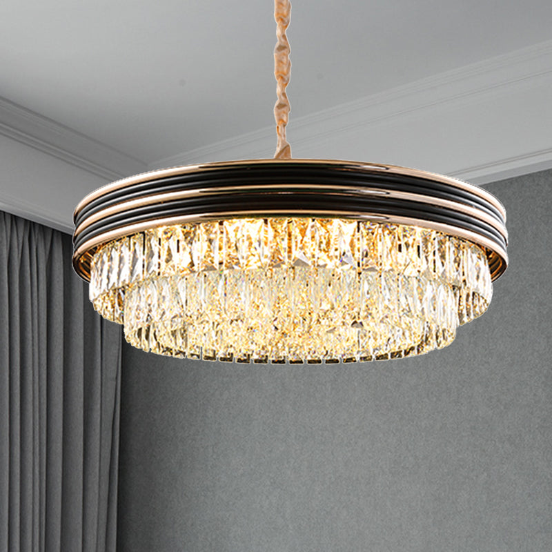 Lustre en cristal rond moderne à 3 niveaux - noir, têtes 9/11, suspension de 18 "/ 21,5" de large