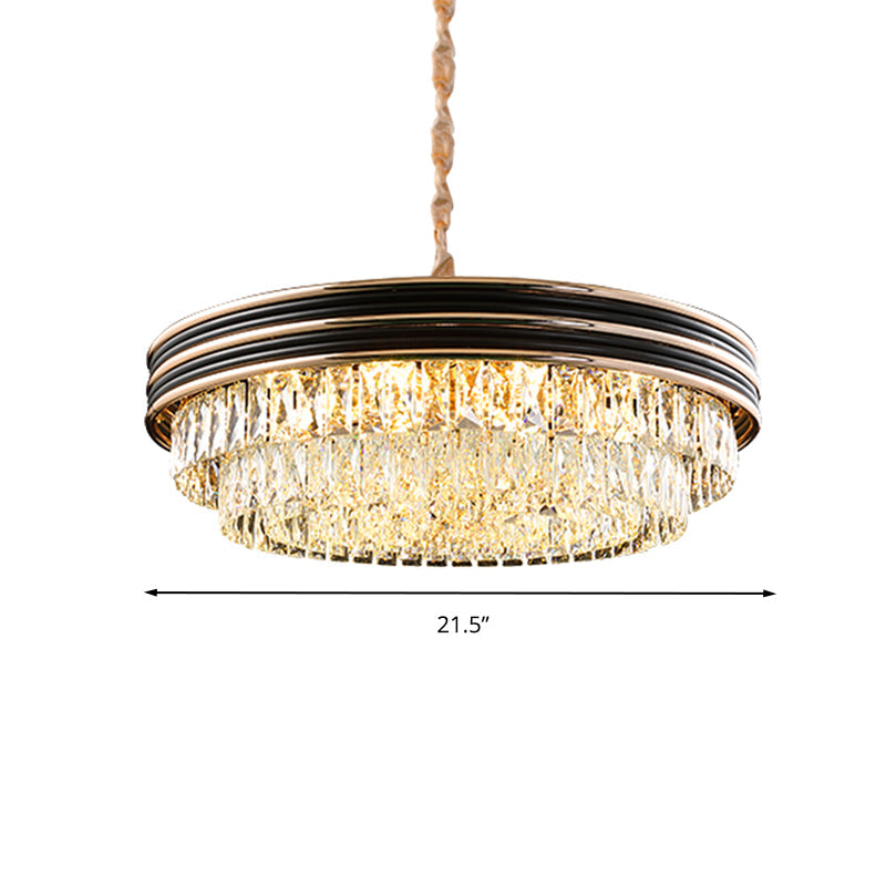 Lustre en cristal rond moderne à 3 niveaux - noir, têtes 9/11, suspension de 18 "/ 21,5" de large