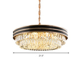 Lustre en cristal rond moderne à 3 niveaux - noir, têtes 9/11, suspension de 18 "/ 21,5" de large
