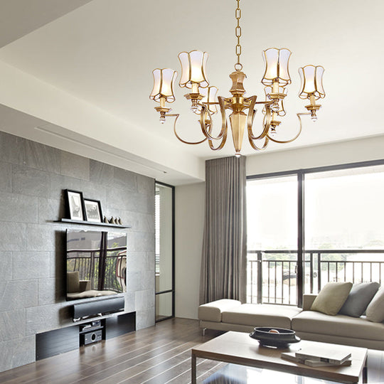 White Colonial Pendant Chandelier With Frosted Glass Flare - 6 Bulbs Stylish Ceiling Hang Light For