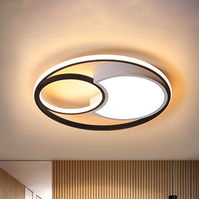 Modern Metal Circle Ceiling Light - 18/21.5 Wide Led Flush Lighting In Black And White Warm/White