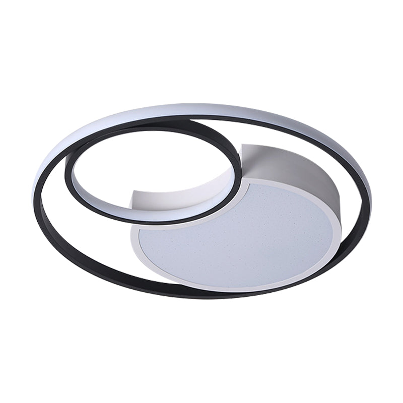 Modern Metal Circle Ceiling Light - 18’/21.5’ Wide Led Flush Lighting In Black And White –