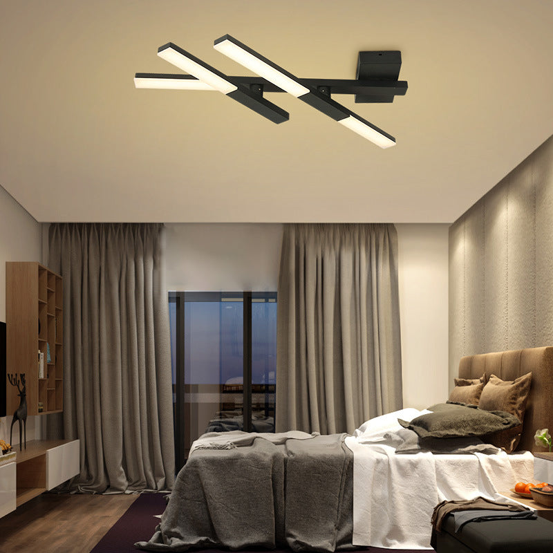 Modern Black Linear Ceiling Mount Led Flush Light Fixture - 27 Wide Natural Light/Remote Control