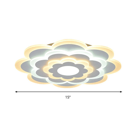 Contemporary White Flower Acrylic Led Flush Mount Ceiling Light - Outer Warm Inner 15/19.5 Wide