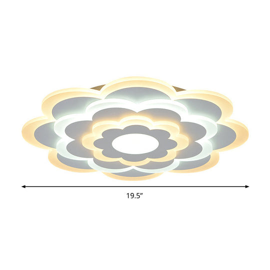 Contemporary White Flower Acrylic Led Flush Mount Ceiling Light - Outer Warm Inner 15’/19.5’ Wide
