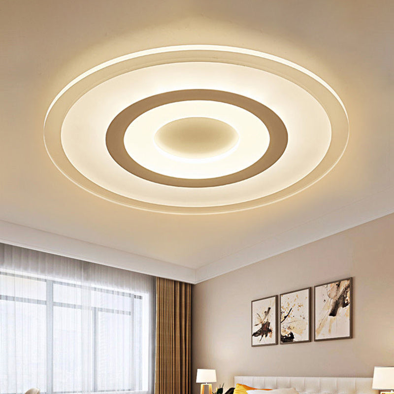 Simple Style White Led Ceiling Light - 16/19.5/23.5 Wide Flush Mount Disc Fixture With Dual Lighting