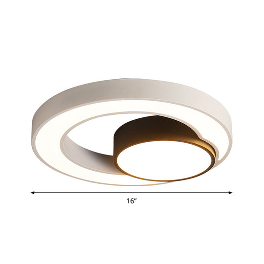 Modern Metal Black And White Round Led Flush Light - 16’/19.5’/23.5’ Wide Warm/White