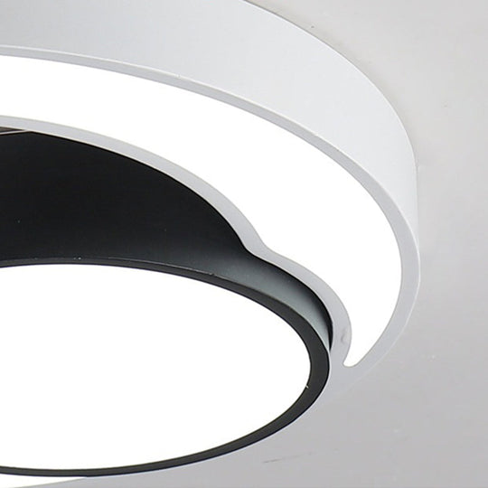 Modern Metal Black And White Round Led Flush Light - 16/19.5/23.5 Wide Warm/White