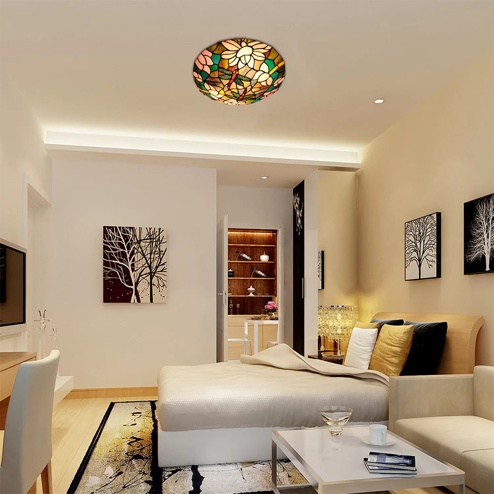 Tiffany Dragonfly Ceiling Light With Stained Glass Shade - Perfect For Living Room! Brown / 12’