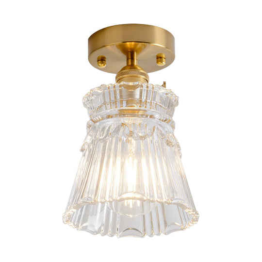 Clear Ribbed Glass Flush Mount Ceiling Light With Colonial Conical Style