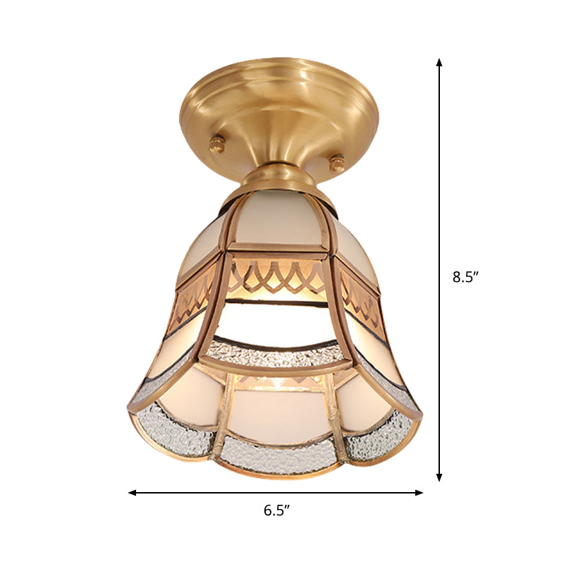 Classic Brass Tapered Flush Mount Light With Frosted Glass - 5’/6.5’ Wide 1-Light Colonial