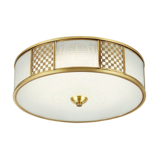 14’/18’ Wide 4-Light Colonial Drum Flush Mount Ceiling Light With Milky Glass Flushmount In