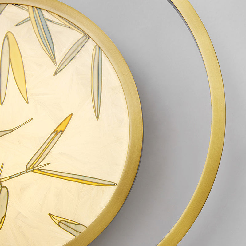 Tea House Leaf Pattern Wall Sconce In Traditional Brass Finish