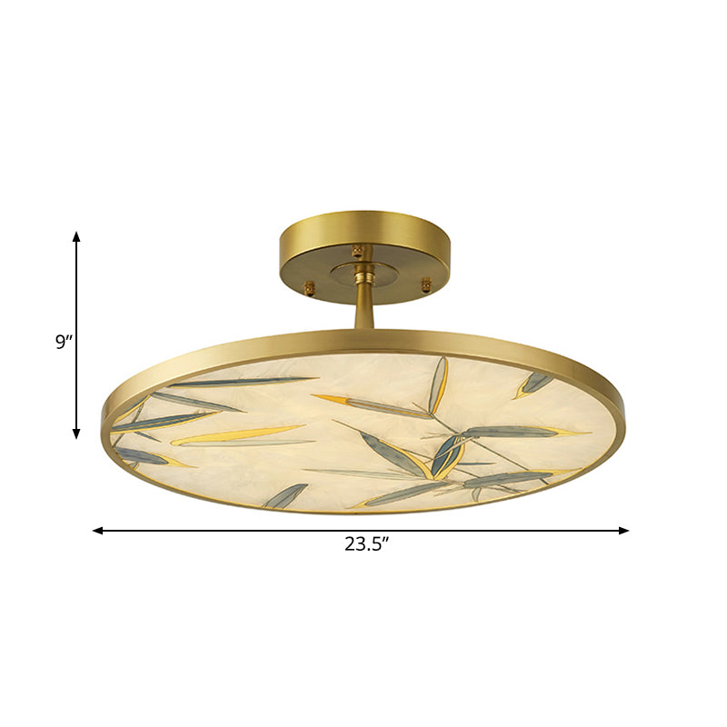 Traditional Round Frosted Glass Ceiling Fixture - 16/23.5 Wide 1 Light Semi Flush Mount Gold Finish
