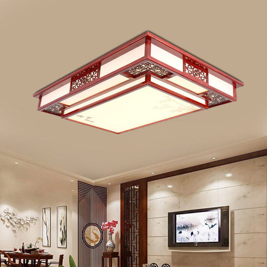 Dark Red Led Flush Mount Ceiling Lamp With Stylish Floral Design For Living Room