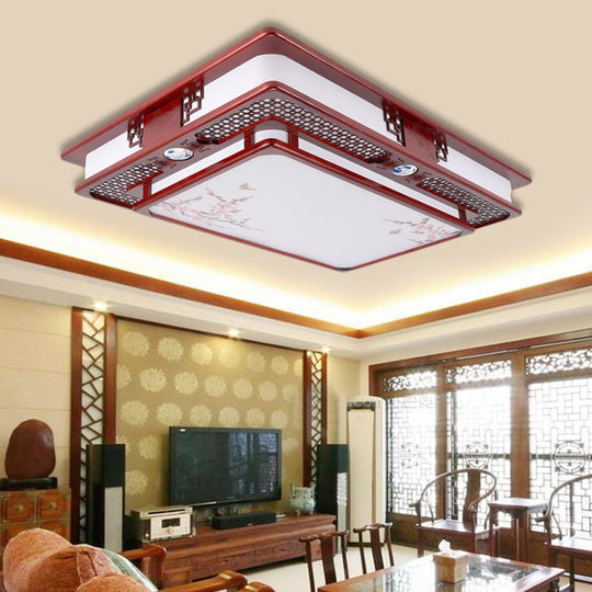 Dark Red Led Flush Mount Ceiling Lamp With Stylish Floral Design For Living Room Crimson / Branch